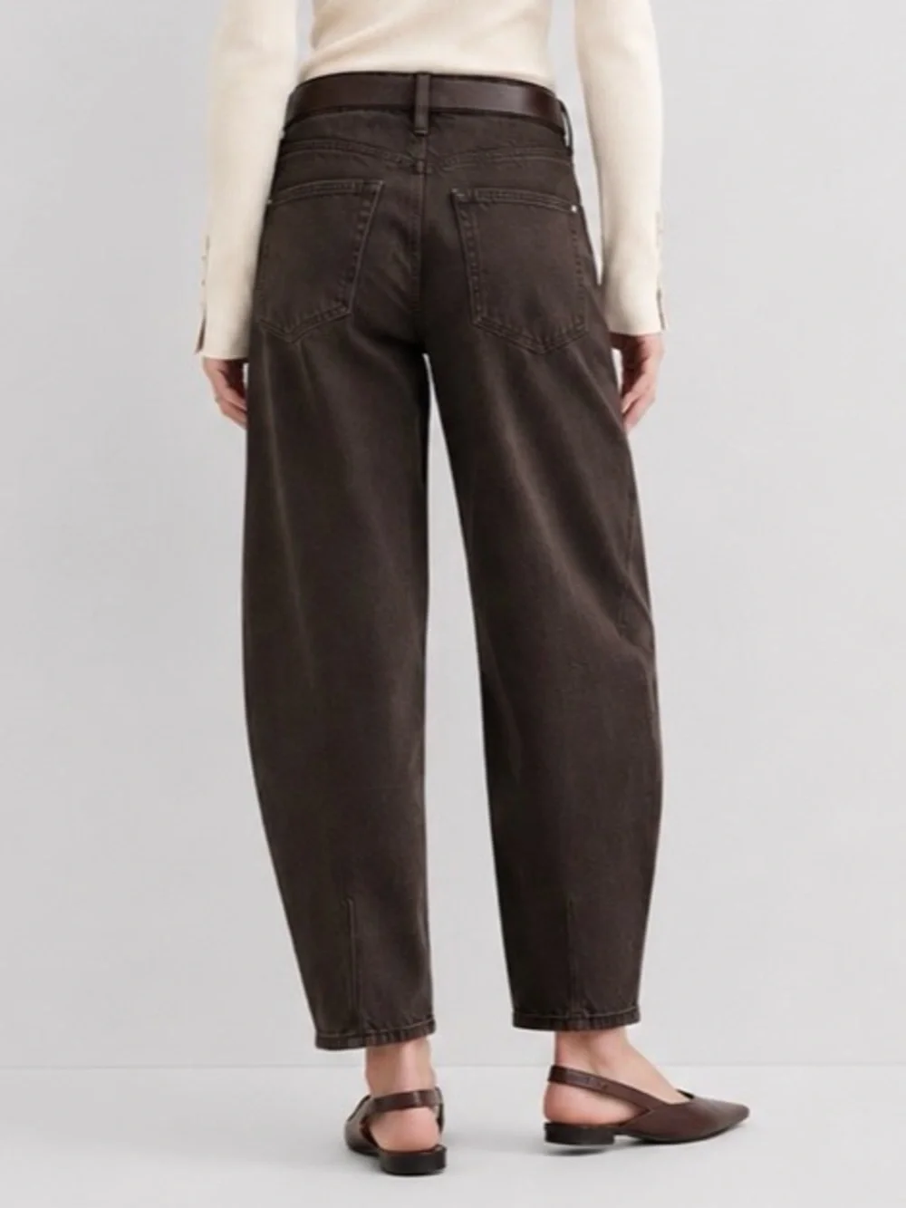 LOFT Mid Rise Barrel Jeans | Dark Raisin Brown | Mid Rise Cropped Denim | Size 8